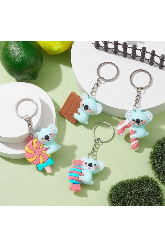 1 Set Koala Keychain Cartoon Candy Koala PVC Plastic Keychain with Split Key Rings Bag Charms Stylish Keychains Accessories for Women's Keychain Phone Charm Accessories Purse and Backpack Ornament