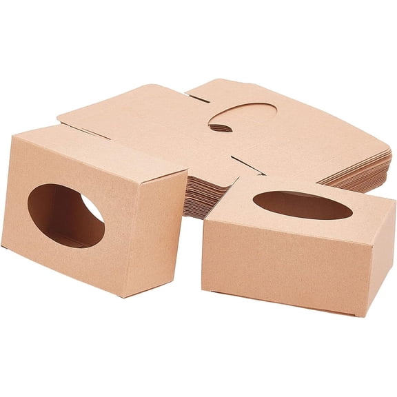 1 Set Kraft Paper Box with Window No Plastic Covering Rectangle Tan 7.3x9.9x4.7cm 30pcs/set