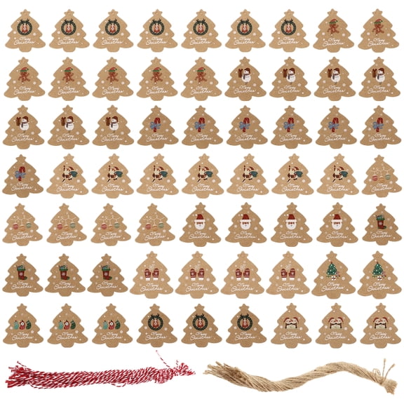 MERRYHAPY Khaki Kraft Paper Christmas Tree Tags Set, Rectangular Holiday Decoration Tags for Home and Party Decor