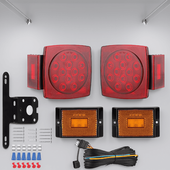 1 Set LED Trailer Light Kit, Stop Turn Tail and Side Marker Lights with 25FT Braided Wire Harness, 12V Waterproof, Fits Trailers Under 80 Inches