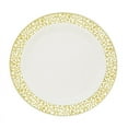 thumbnail image 1 of 1 Set, Lace Plastic Plates 7.5" Small (10/Pk) - Ivory Gold-Trimmed For Holidays, Wedding Receptions, Baby Or Bridal Showers, Catering, Anniversary Parties, 1 of 1