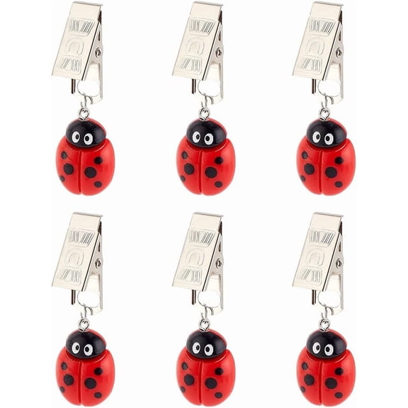 1 Set Ladybug Resin Tablecloth Weights Table Cloth Pendants with Iron Clip Dark Red 59mm 6pcs/set for DIY