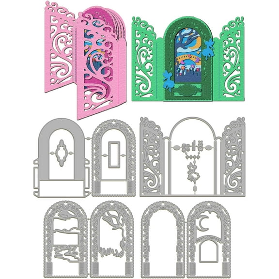 1 Set Landscape Folding Frame Cutting Dies for Card Making Metal Die Cuts 3D Folding Window Frame Cutting Dies Templates for Scrapbooking Journal Embossing Paper Craft Decor