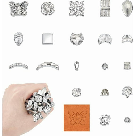 1 Set Leather Stamping Tools Leather Stamping Kit 20Pcs Mixed Shape Patterns Leather Stamp Set Metal Carving Leather Craft Stamp Tools for Leather Craft Working Stamp Handmade