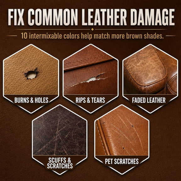 1 Set Leather and Vinyl Repair Kit for Furniture, Couch, Sofa, Chair, Car , Fixes Scratch, Crack, Tear, Hole Upholstery, 10 Brown Color Shades