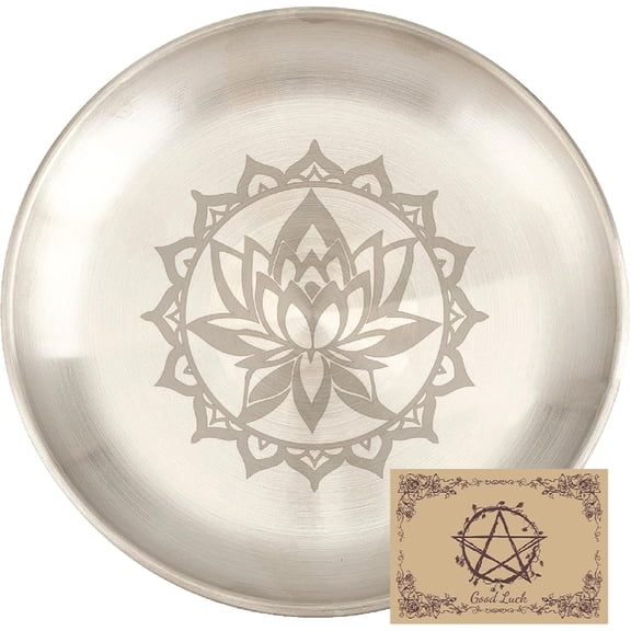 1 Set Lotus Ritual Plate Dish Stainless Steel Flat Bowl Round Silvery Tray Offering Bowl Dish Holder