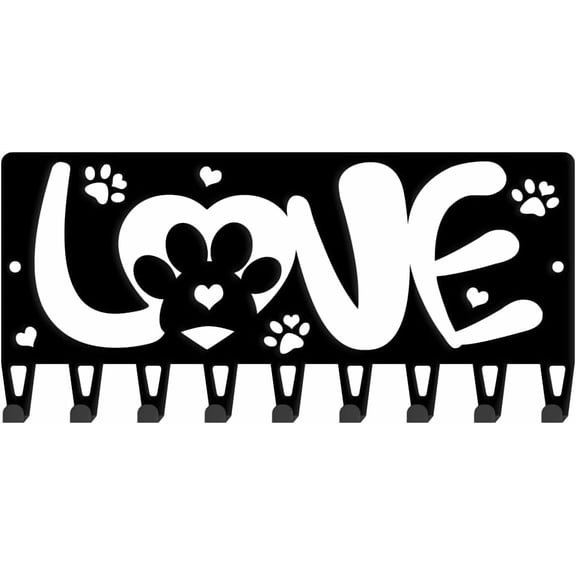 1 Set Love and Paw Prints Metal Key Hooks with 9-Hooks Key Hanger Hollow Love Hooks Decor Key Holder Wall Decorative Storage Hooks for Dog Leash Entryway Hallway Kitchen Bathroom Stash