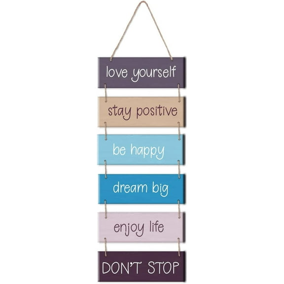 1 Set Love Yourself Wooden Signs Door Decorative Plaque Rustic Wall-Mounted Hanging Slatted Sign Wall Art for Bedroom Entryway Farmhouse Living Room Decoration Macaron Color 35.4x11.8in Colorful