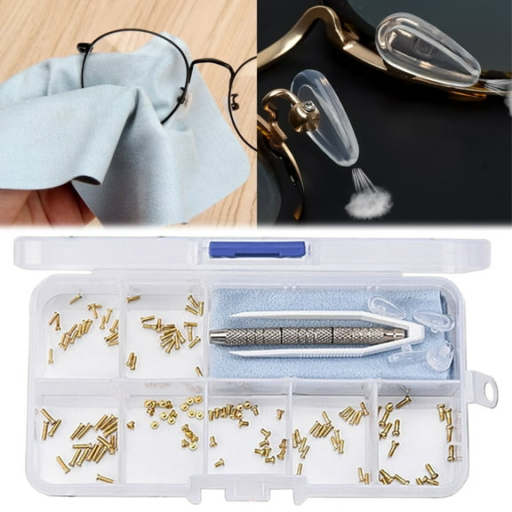 1 Set Magnetic Eye Glass Repairing Kit, Eyeglass Repair Tool Kit with Compact Screw Box Include Nose Pads, Precision Screwdriver Set, Screws, Tweezer for Eyeglass, Sunglass, Spectacles Watch,Gold