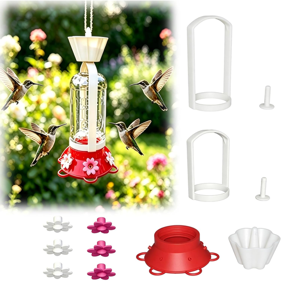 1 Set Mason Jar Hummingbird Feeder, Ant Moat Hummingbird Feeder, Hanging Frame Quart Pint Mason Jar Compatible with Mason Jar, Drip Proof Nectar Base, Outdoor Bird Feeding System, Ant Water Barrier