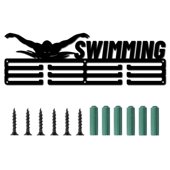 1 Set Medal Holder Sport Swimming Swimmer Olympic Games Medals Display Stand Wall Rack Mount Hanger Decor Black Sturdy Medal Holders for Runners Home Badge Storage 3 Rows Hanging Over 60 Medals