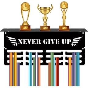 1 Set Medal Holder Trophy Shelf Medal Hangers Display with Shelf Stand Small Sports 4 Rows Wall Mount Hold 70+ Medals