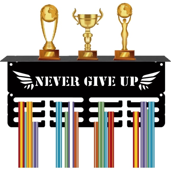 1 Set Medal Holder Trophy Shelf Medal Hangers Display with Shelf Stand Small Sports 4 Rows Wall Mount Hold 70+ Medals