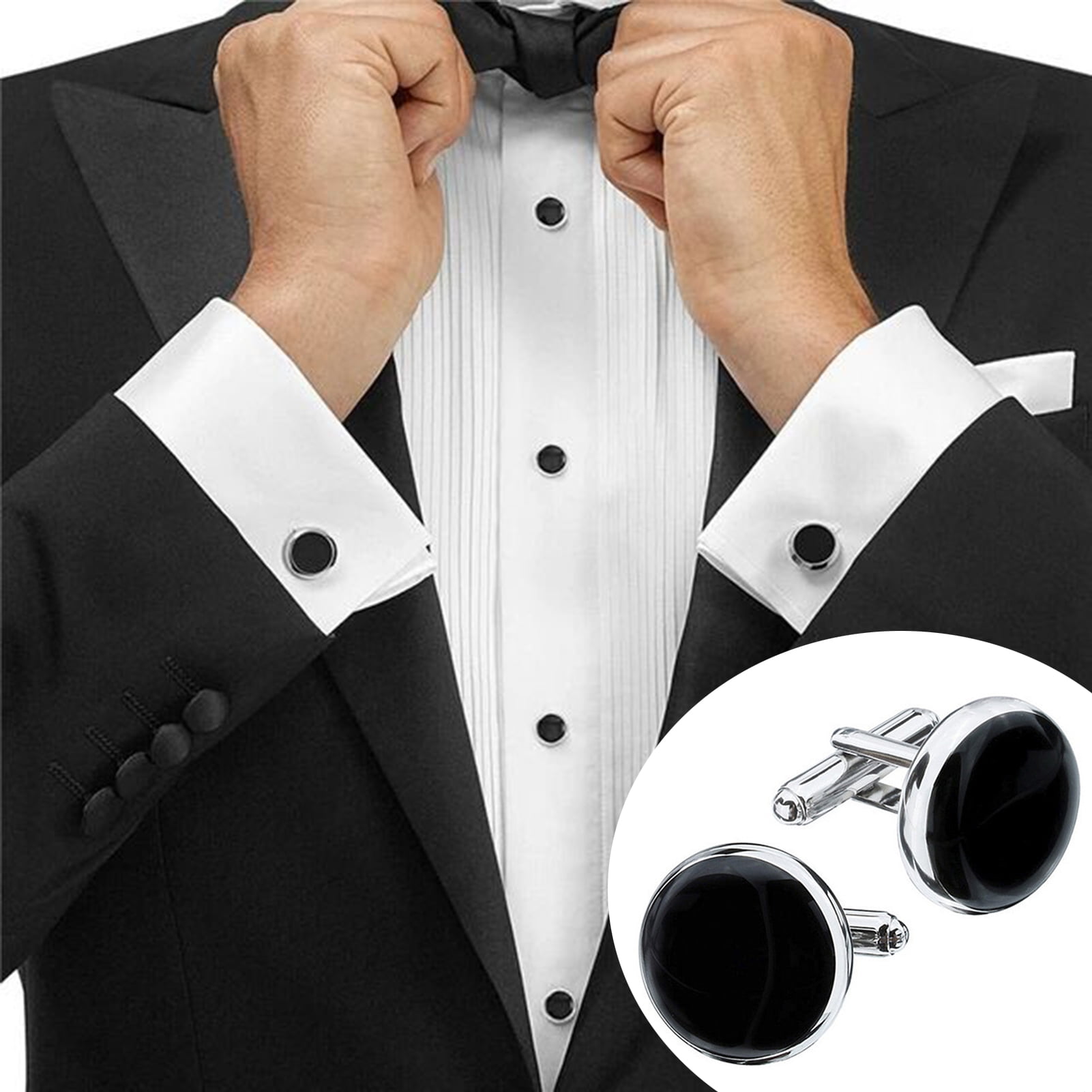 mens dress shirt studs Handcrafted Sterling Silver 925 Tuxedo Cufflinks Set for Men 2 pcs Bling Style with V.v. Zircon for Business or Wedding, Women's, Size: One size