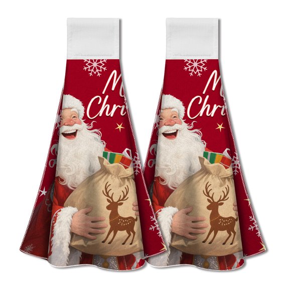1 Set Microfiber Hanging Towel for Kitchen Santa Claus 345x315mm 2pcs/set