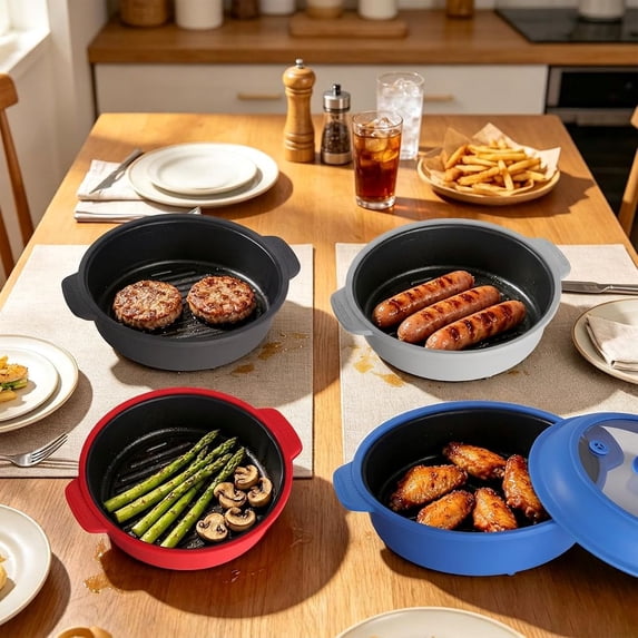 1 Set Microwave Grill Pan with Lid, Nonstick Grilling Tray for Bacon ...