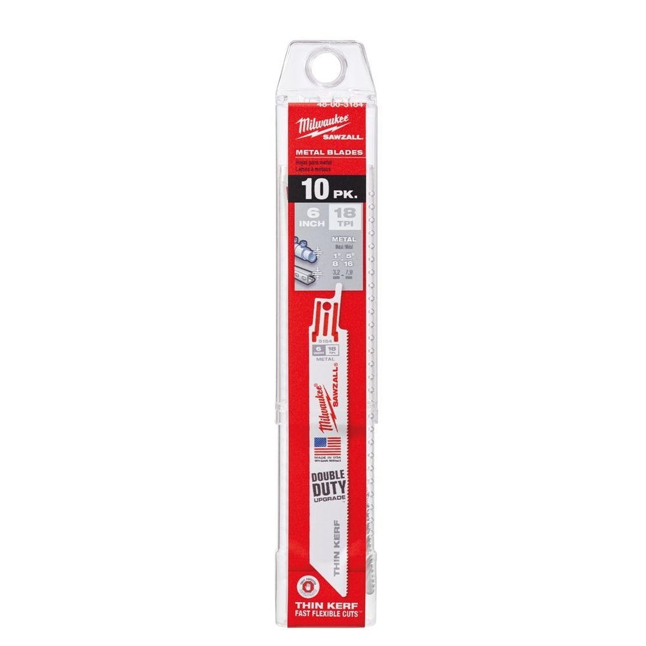 1 Set, Milwaukee 48-00-3184 6 In. 18 Tpi Thin Kerf Metal Reciprocating Saw Blades (10-Pack)