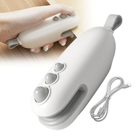 1 Set of Mini Bag Sealer, Upgrade 3 in 1 Magnetic Food Sealer, Small 2 in 1 Rechargeable Magnetic Snack Sealer Household Mini, Heat Sealer with Cutter USB Rechargeable, White