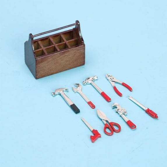 HOMEMAXS Small House Decorative Mini Tools Set Made of Wood and Metal Light Brown 1 Set