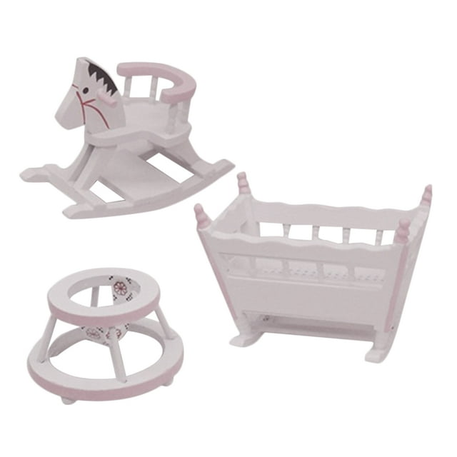 1 Set Mini Kids Room Furniture Miniature Rocking Horse Chair Cradle