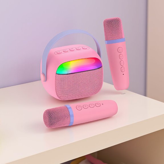 1 Set Mini with 2 Wireless Microphones, Portable RGB Bluetooth , Birthday Gift for 3-12