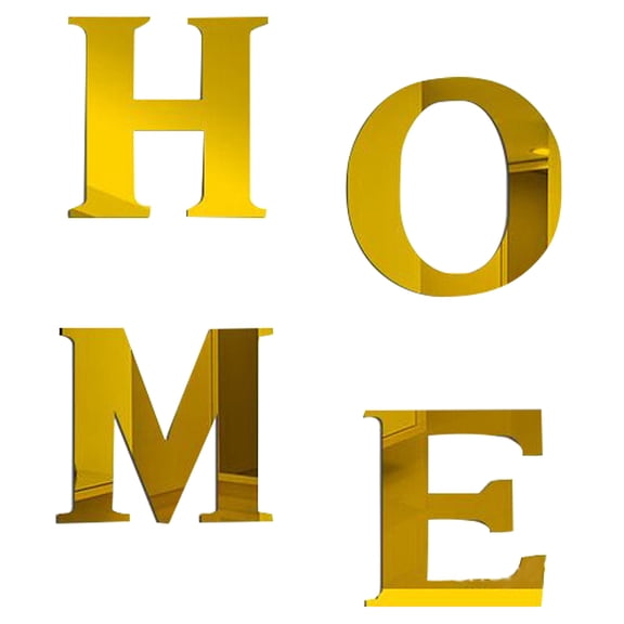 1 Set Mirror Wall Stickers Self Adhesive Acrylic Mirror Sheets for Home Living Room Bedroom Decor Word HOME Gold 28x29x~30x0.1cm 4pcs/set