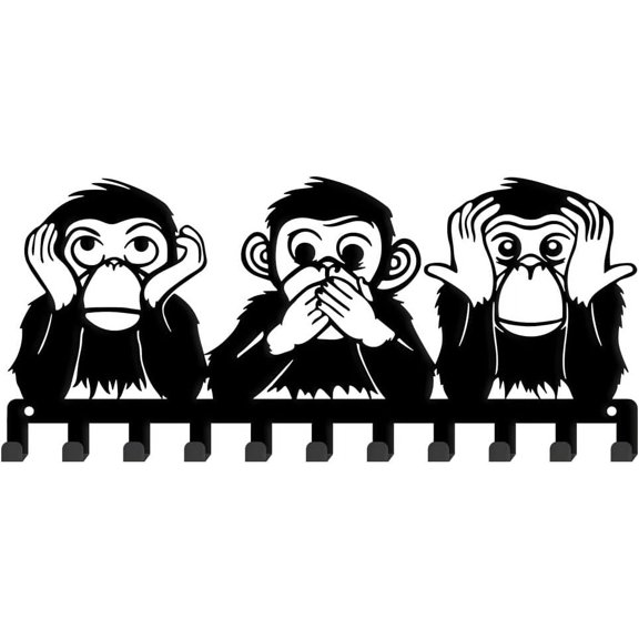 1 Set Monkey Key Holder Cute Monkey Key Hooks Wall Mounted Key Rack with 11 Hooks for Wall Animals Key Hanger Black Metal Key Organizer
