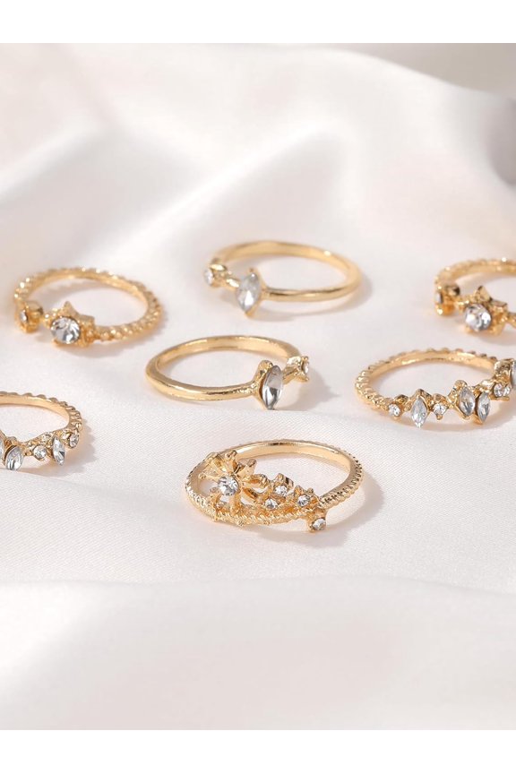 1 Set Moon Star Ring Set Moon Star Knuckle Rings Set Promise Rings Trendy Elegant Unique Rings Engagement Ring Jewelry Gifts for Women Birthday Wedding Prom Valentine's Day Elegant Gifts Golden DIY