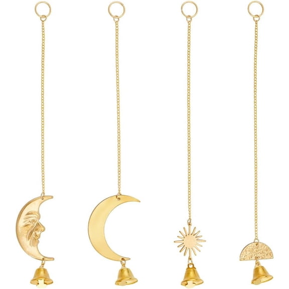 1 Set Moon Sun Brass Pendant Decoration Iron Witch Bell Hanging Ornaments Golden 200mm 4pcs/set