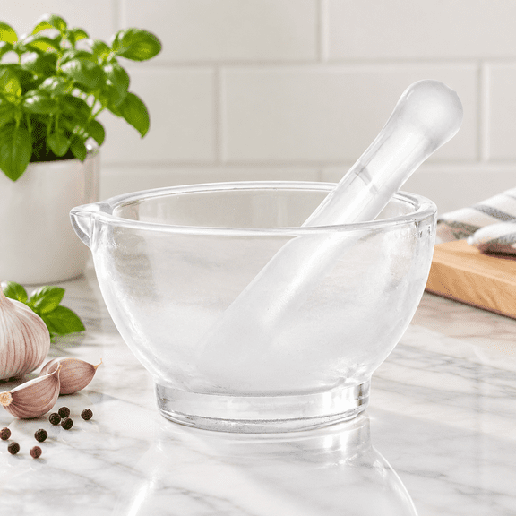 1 Set Mortar Glass Pestle Bowl Grinding Tool Kitchen Pharmacy Clear Grinder - Masher for Apothecary Science Lab Powder Mixer Spice Garlic Crusher (8oz)