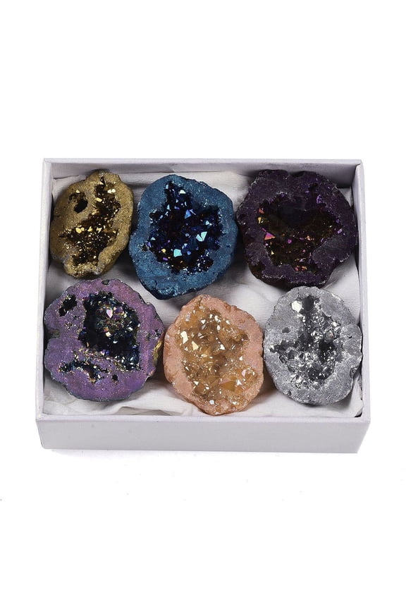 1 Set Natural Agate Geode Cornucopia Mineral Specimen Raw Crystal Cluster Healing Crystal Home Decor Gift with Paper Box 24~36.5x24~31x9~10mm