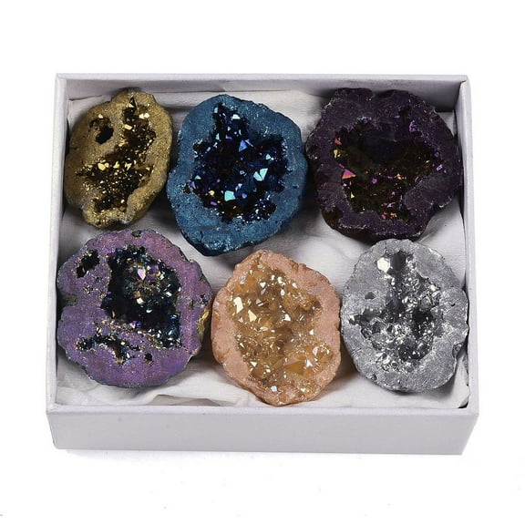 1 Set Natural Agate Geode Cornucopia Mineral Specimen Raw Crystal Cluster Healing Crystal Home Decor Gift with Paper Box 24~36.5x24~31x9~10mm