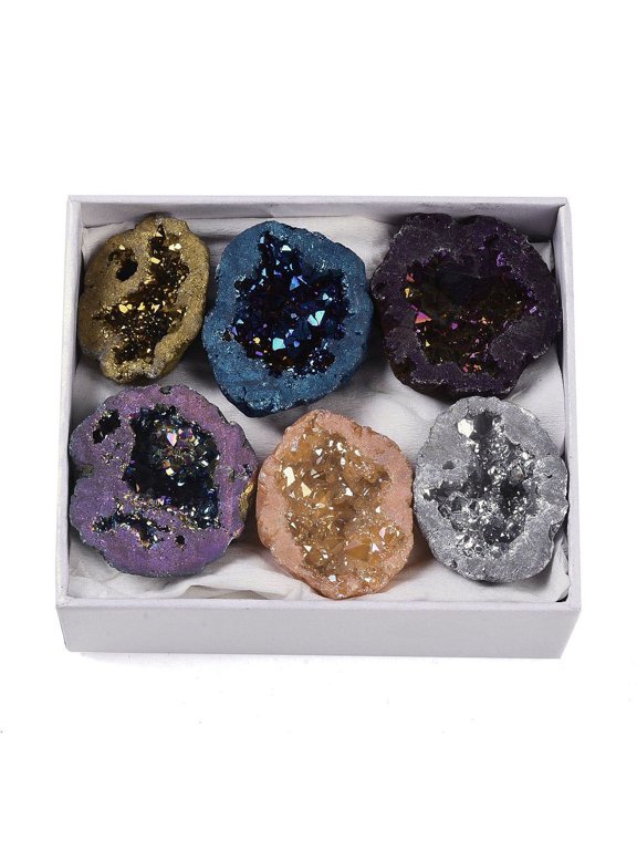 1 Set Natural Agate Geode Cornucopia Mineral Specimen Raw Crystal Cluster Healing Crystal Home Decor Gift with Paper Box 24~36.5x24~31x9~10mm