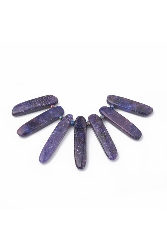 1 Set Natural Lepidolite/Purple Mica Stone Beads Strands Graduated Fan Pendants Focal Beads Spodumene Beads 38~49x9~10x5~6mm Hole: 1.5mm 7pcs/set 3.14 inch/strand glass bead: 4mm
