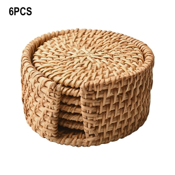 1 Set Natural Wicker Coasters Straw Woven Trivet Cotton Round Coasters Rattan Woven Teapot Table Mat Bowl Mat
