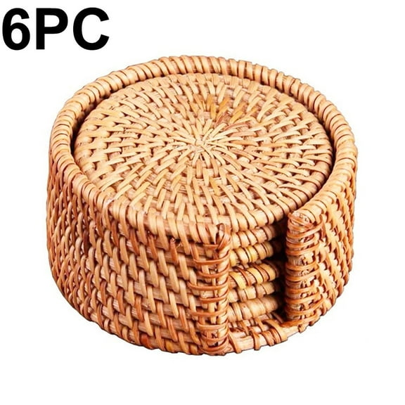 1 Set Natural Wicker Coasters Straw Woven Trivet Cotton Round Coasters