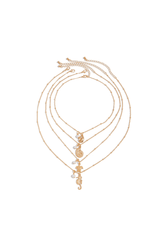 1 Set Necklace for Layering Styling Pendant Shell Tortoise Seahorse Neck Chain Iron Alloy Jewelry Gift 4pcs/set