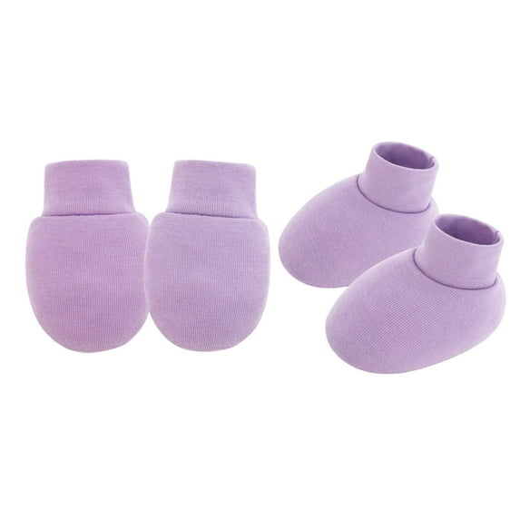 1 Set Newborns Baby Mitts and Foot Socks Set Solid Color Elastic Not Scratch Design Shower Gift for Preemie Infants