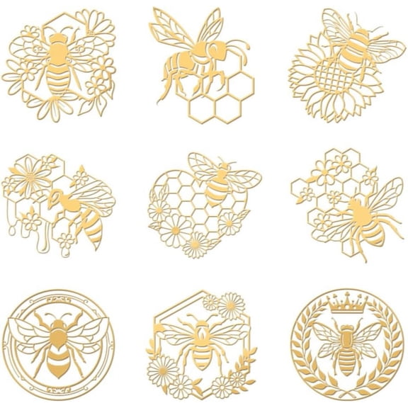 1 Set Nickel Decoration Stickers Metal Resin Filler Epoxy Resin & UV Resin Craft Filling Material Golden Bees 40x40mm 9 style 1pc/style 9pcs/set