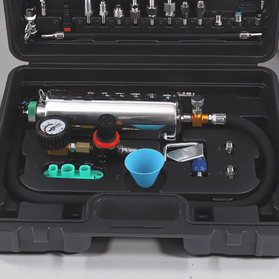 1-Set Non-Dismantle Injector Cleaning Kit with 140PSI , Adapters and Carrying Case, Black