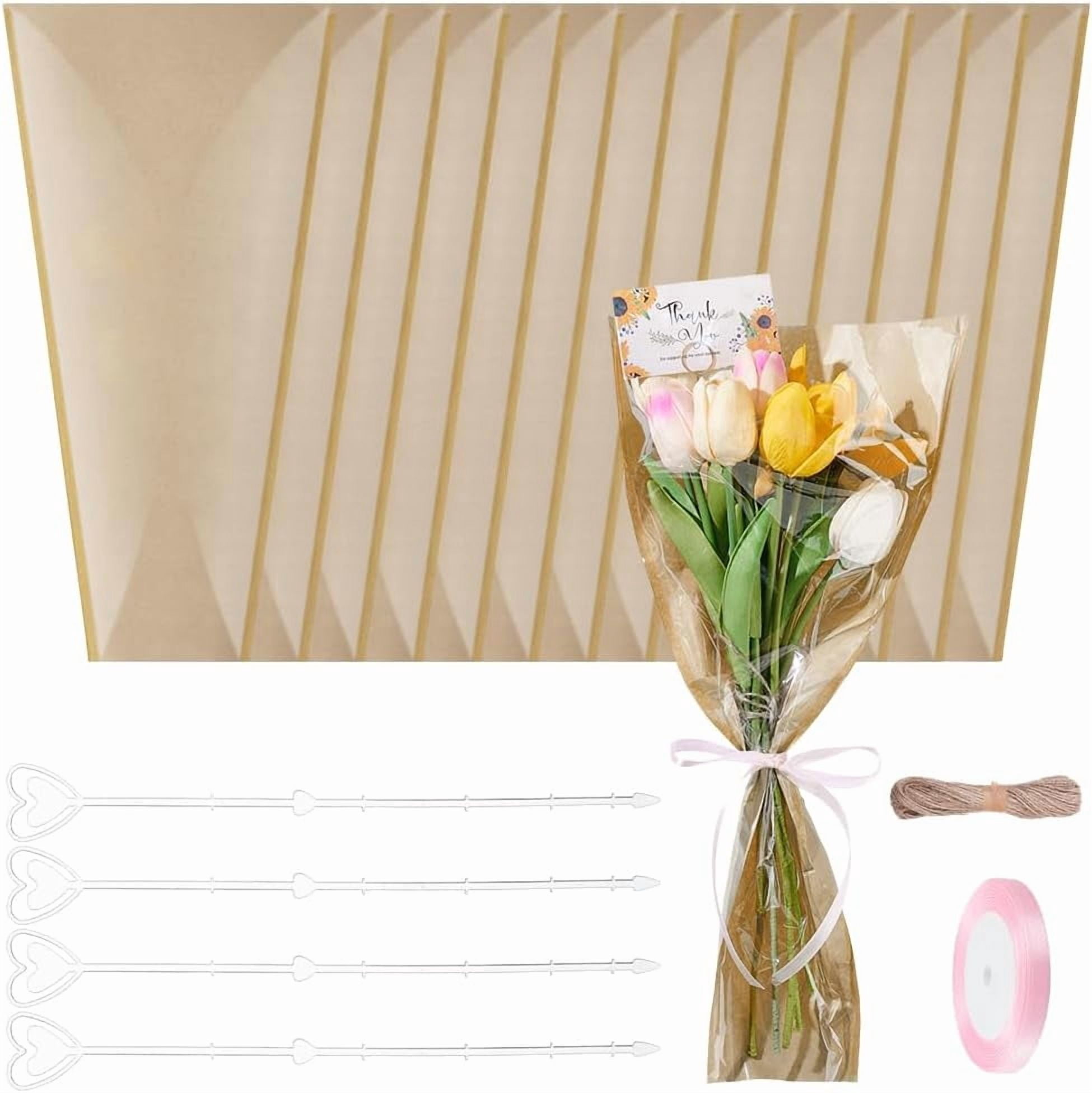 Ring Ribbon Top 1 Set OPP Plastic Paper Single Flower Gift Bags Sets include Ring Iron ...