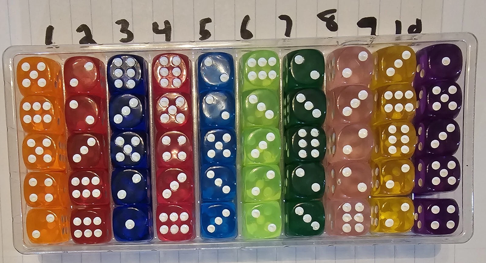 1 Set Of 5 6 Sided Dice 10 Colors Light Orange Red Blue Green Pink Yellow Purple