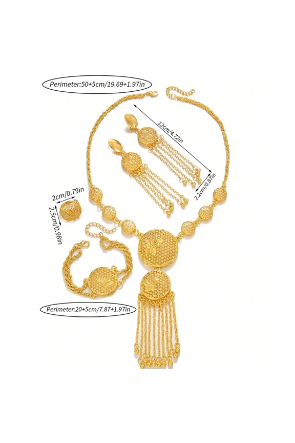1 Set Of Fashionable And Gorgeous Butterfly Middle East Set, Wedding Decoration Necklace, Earrings, Bracelets, Ring Set For Women