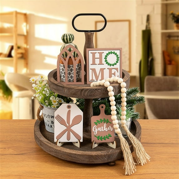 1 Set Of Tray Decoration Home Tiered Tray Decor Set Rustic Farmhouse Wood Sign Home Sweet Home Tiered Grey