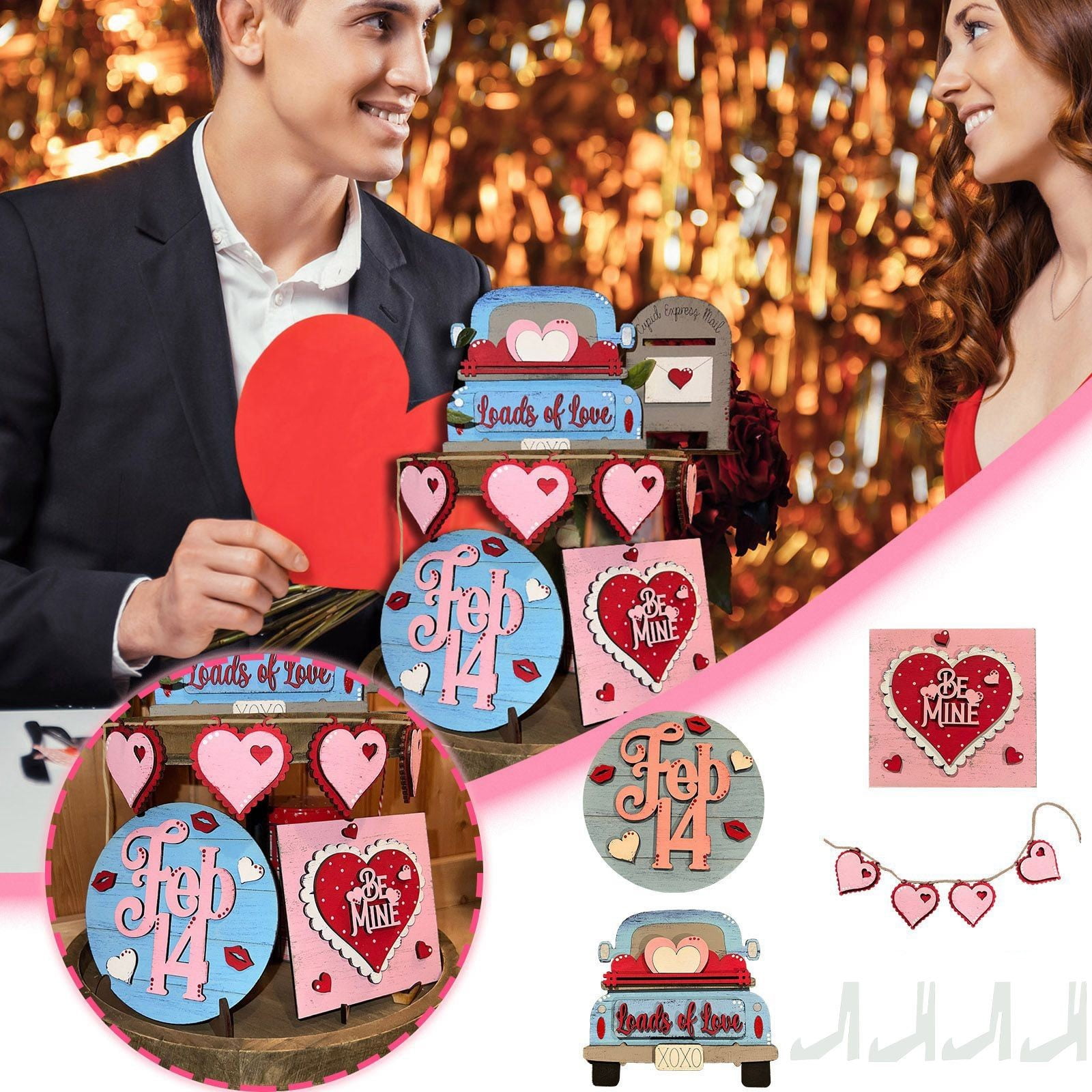 1 Set Of Valentine's Day Tiered Tray Decoration Cute Valentine's Day