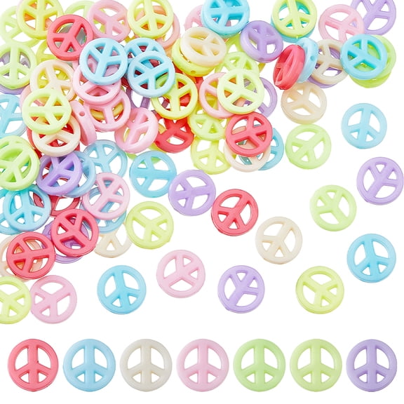 1 Set Opaque Acrylic Beads Ring with Peace Sign Pattern Mixed Color 14x3.5mm Hole: 1.6mm 70pcs/set 3 set