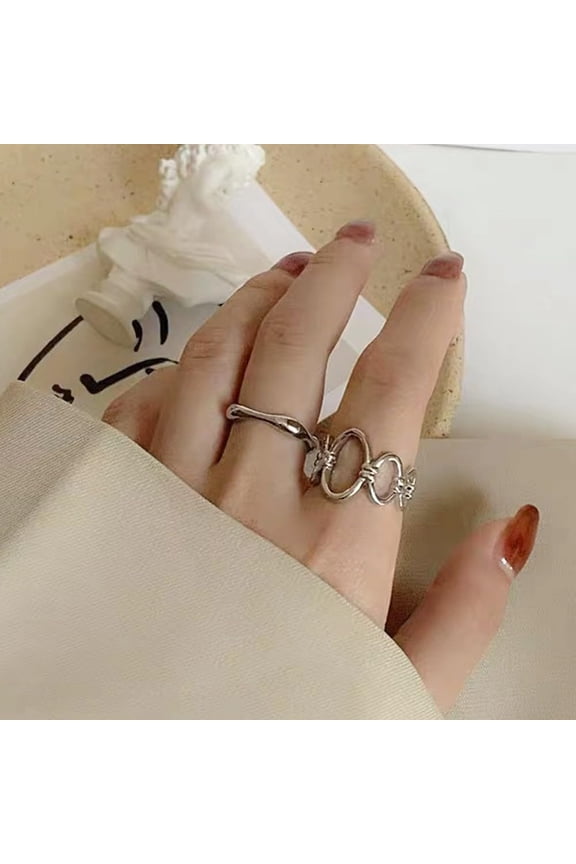1 Set Open Round Adjustable Stackable Rings Set Promise Unique Engagement Ring for Women Birthday Wedding Prom Elegant Gifts Platinum DIY