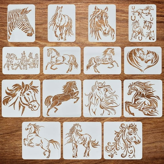 1 Set PET Hollow Out Drawing Painting Stencils for DIY Scrapbook Photo Album Horse 210~300x297~300mm 15pcs/set