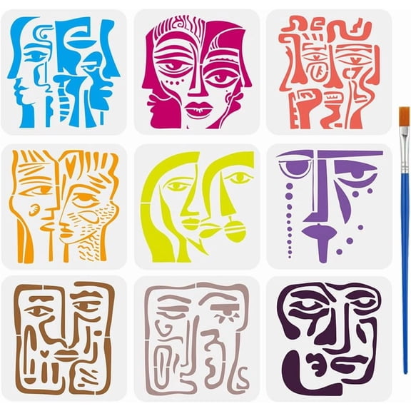 1 Set PET Hollow Out Drawing Painting Stencils for DIY Scrapbook Photo Album Mixed Shapes 200x200mm 9pcs/set