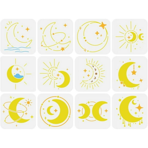 1 Set PET Hollow Out Drawing Painting Stencils for DIY Scrapbook Photo Album Moon 150x150mm 12pcs/set